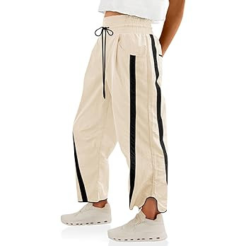 Fisoew Women's Baggy Wide Leg Pants Casual Drawstring Elastic Waisted Contrast Color Workout Y2K ... | Amazon (US)