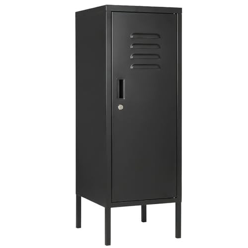 MilleLoom Metal Storage Locker 39'' Narrow Slim Metal Storage Cabinet with Lock, 2 Adjustable Shelves Lockable Steel Locker for Gym, School, Garage, Home, Office Black | Amazon (US)