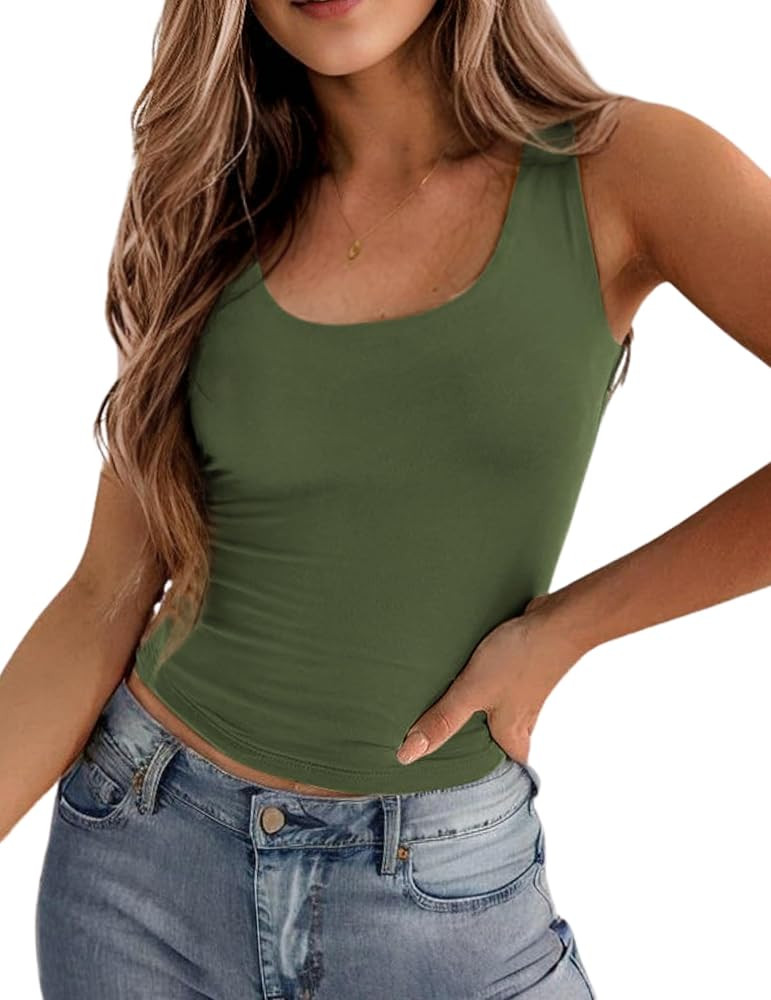 Zeagoo Women's Double Lined Square Neck Tank Top Sleeveless Basic Crop Tops Trendy Going Out Tops | Amazon (US)
