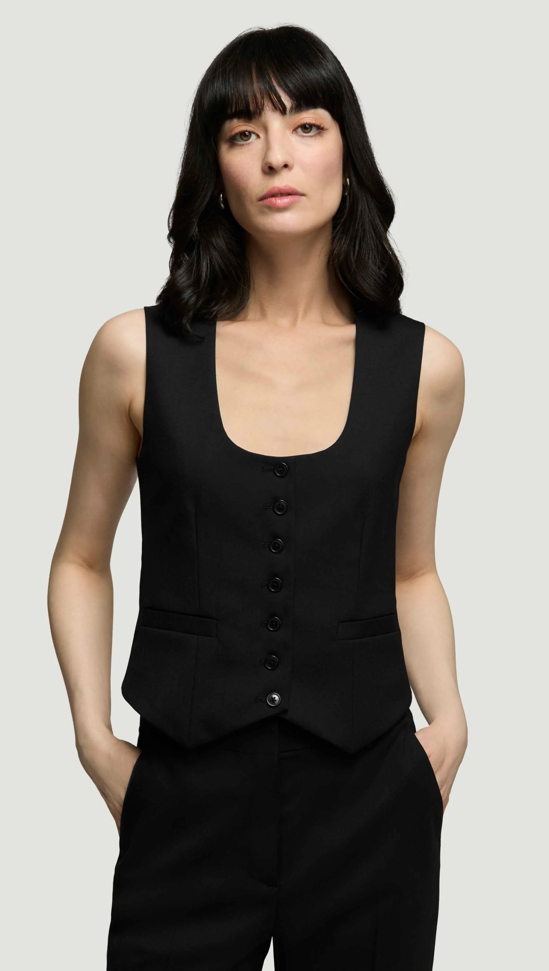 Scoop Neck Waistcoat in Seasonless Wool | Women's Vests | Argent | Argent