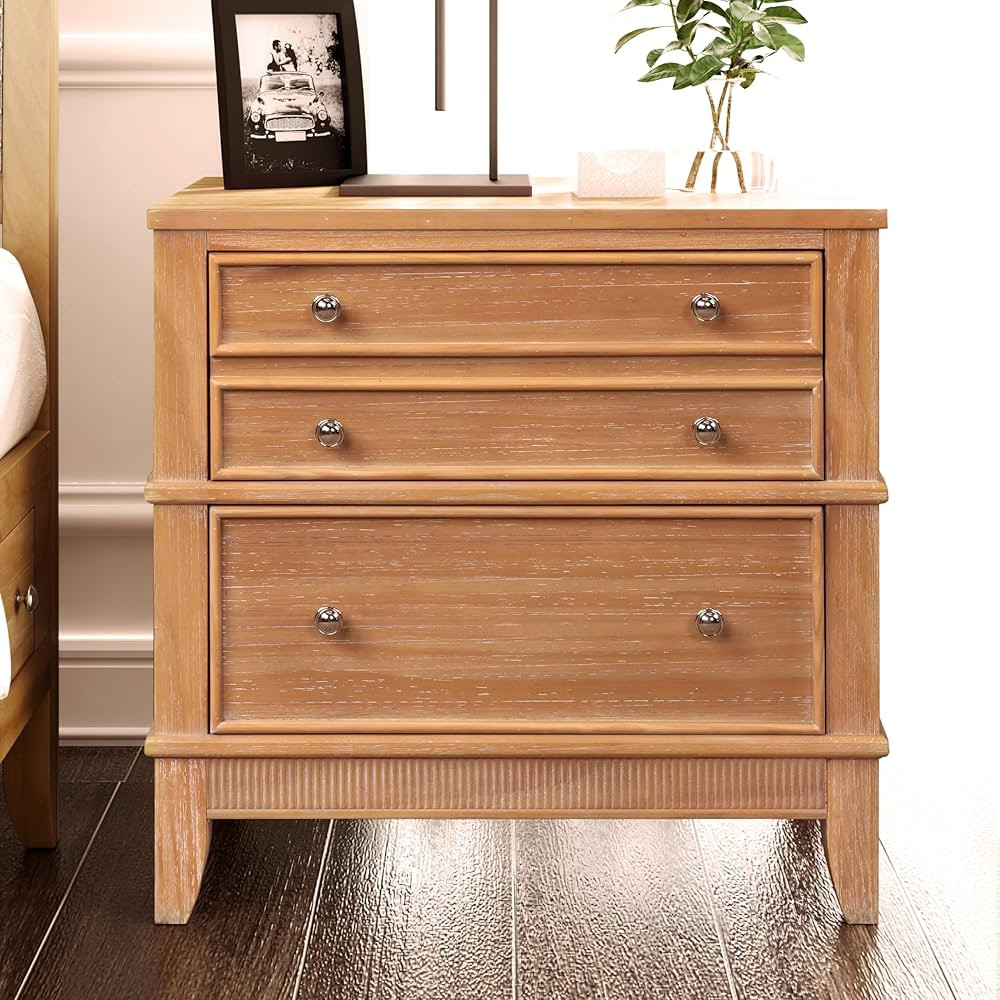 3 Drawers Nightstand, Wood Dresser Nursery Chest with Wide Storage Space, Side Table for Living R... | Amazon (US)