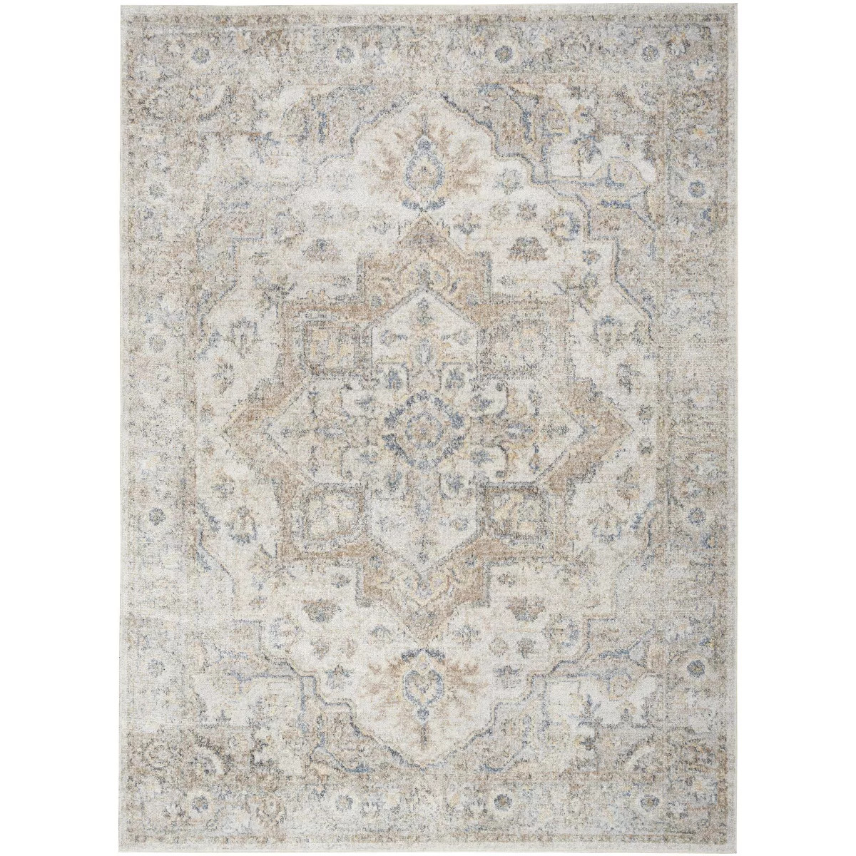 Nourison Astra Machine Washable Vintage Medallion Indoor Rug Silver Grey 4' x 6' | Target