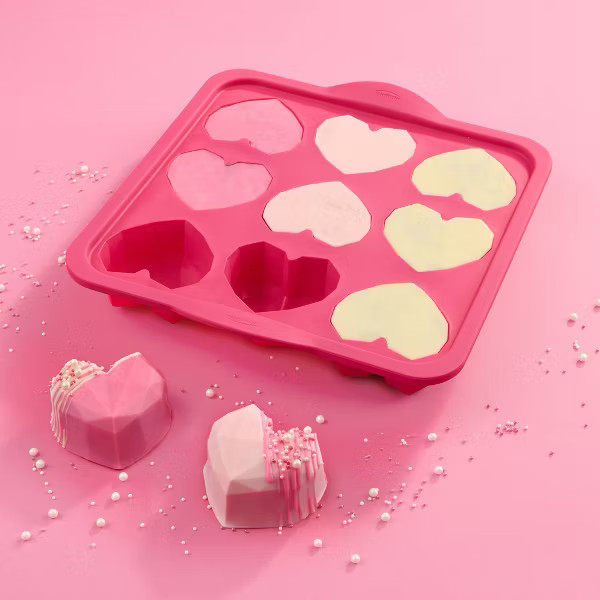 Trudeau Structured Silicone Cavity Diamond Heart Shaped Cupcake Baking Pan Pink | Target