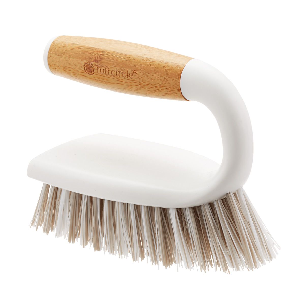 Full Circle Tough Stuff All-Purpose Scrub Brush Bamboo & White | The Container Store