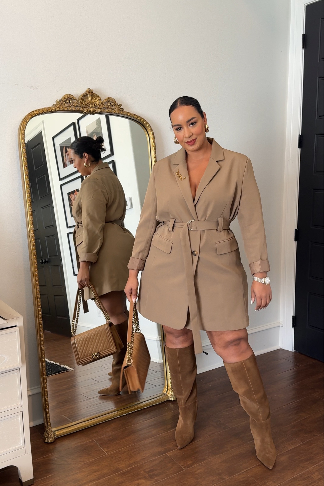 Loving this tailored blazer dress from boohoo. The boots are wide calf friendly and are stunning. 

#LTKWorkwear #LTKShoeCrush #LTKPlusSize