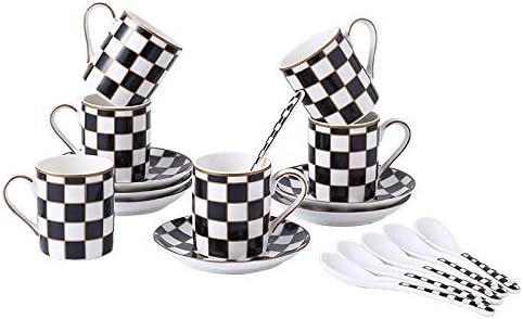 Porlien Checker 3-ounce Espresso Cups and Saucers Set of 6(Without Rack), Demitasse Cups Set | Amazon (US)