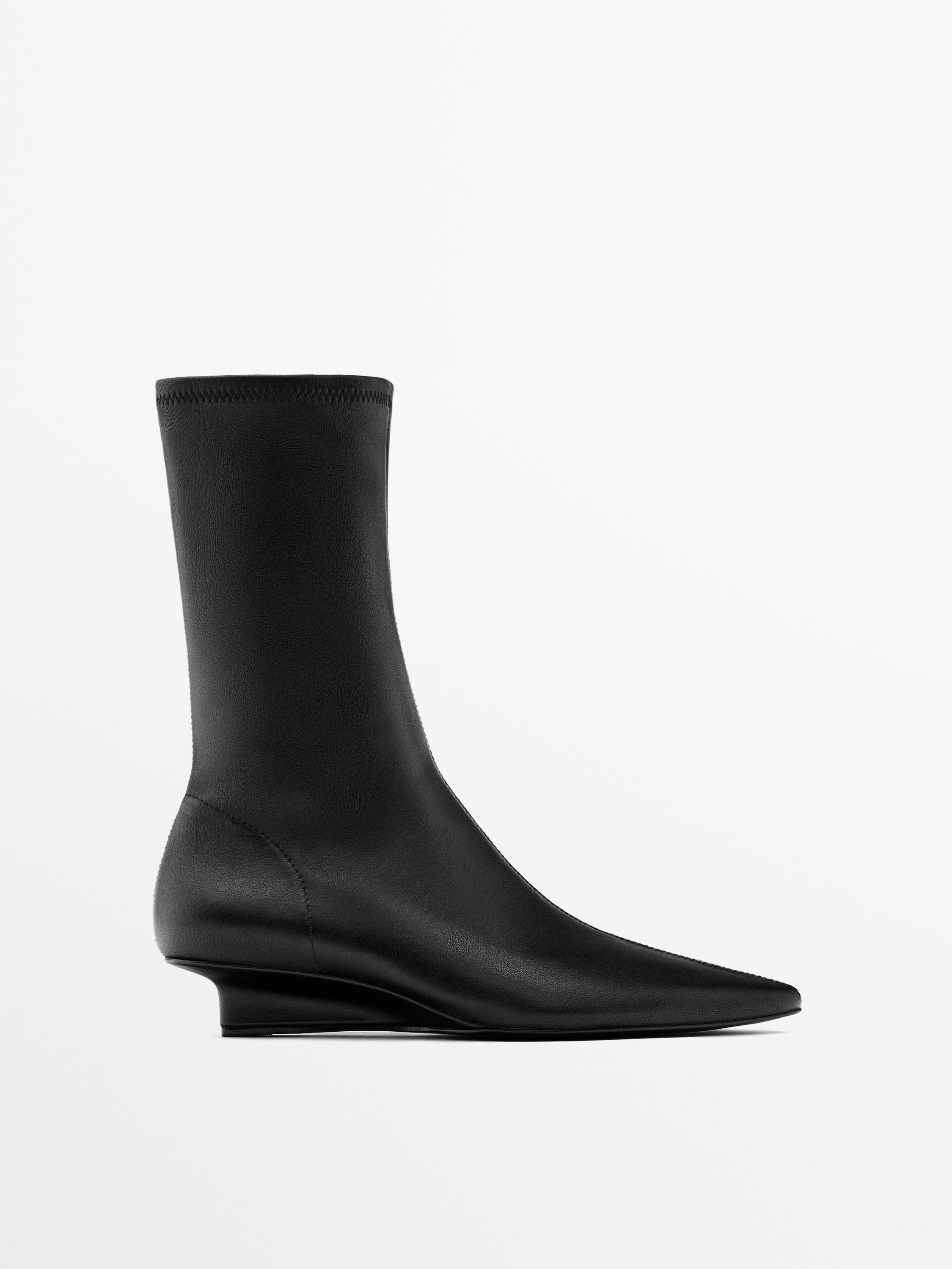 Stretch leather wedge ankle boots | Massimo Dutti UK