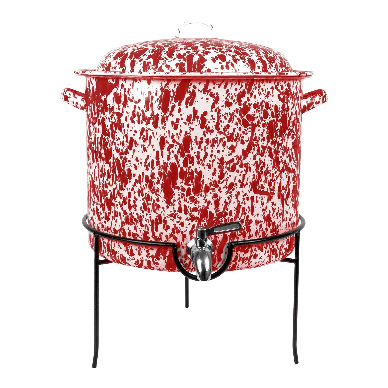 Crow Canyon Home Splatterware, Beverage Dispenser with Stand in Red & White | Chairish