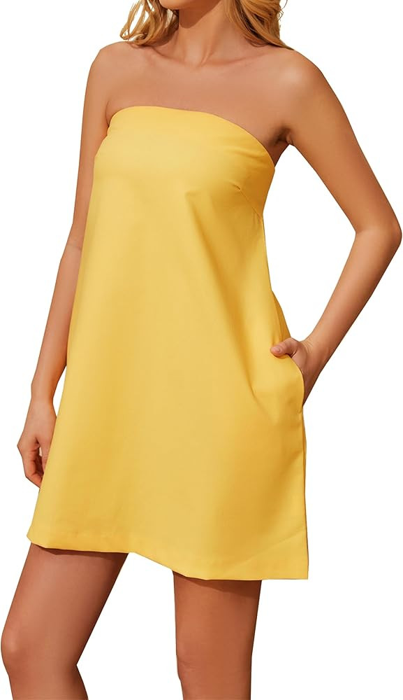 Women's Off Shoulder Tube Dress Loose Fit Strapless Sleeveless with Pocket Bandeau Dress Cut Out ... | Amazon (US)