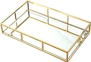 PuTwo Tray Mirror, Gold Dresser Ornate Tray Metal Decorative Tray Jewelry Perfume Organizer Makeu... | Amazon (US)