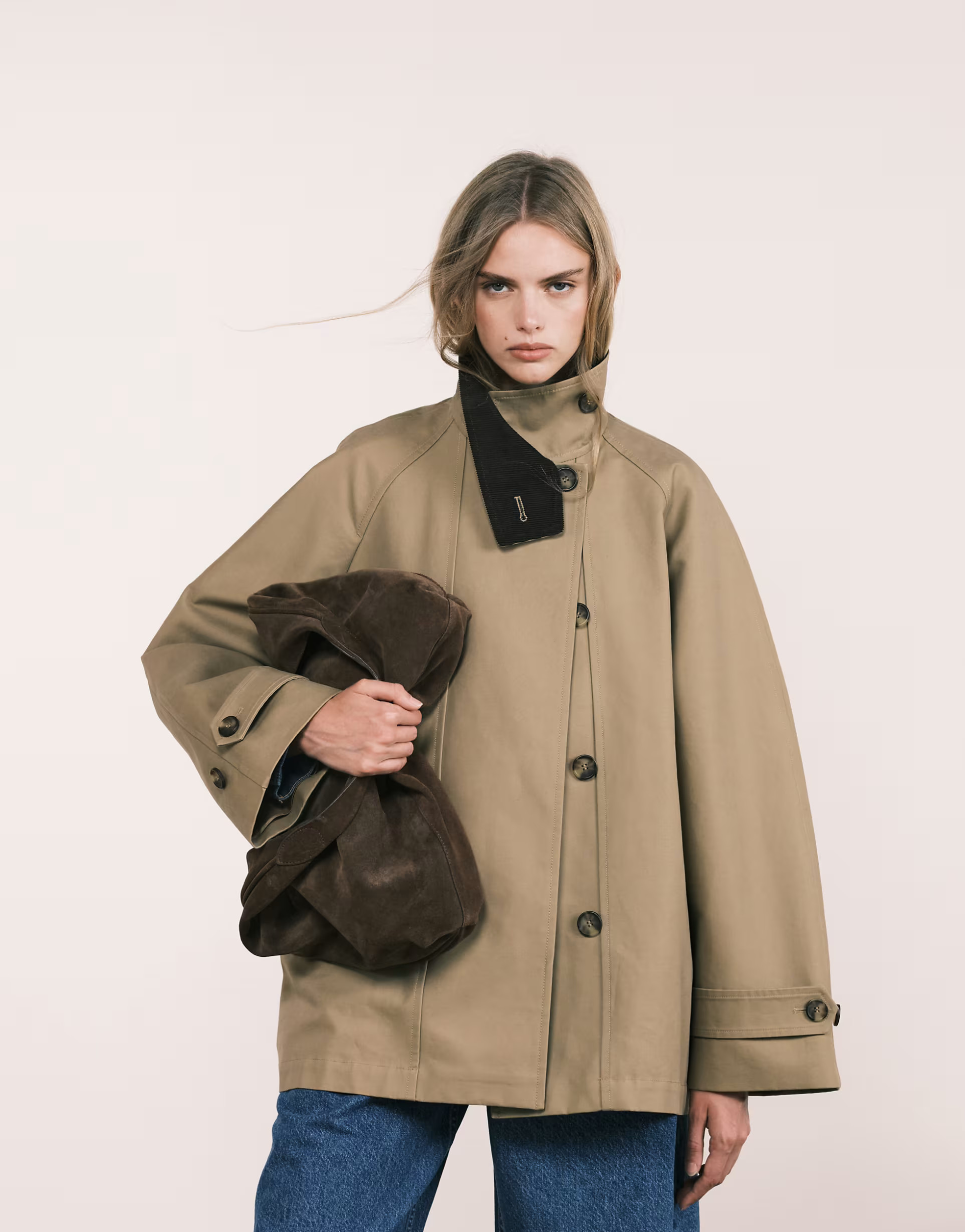 ARKET waxed cotton trench jacket in dark beige | ASOS (Global)