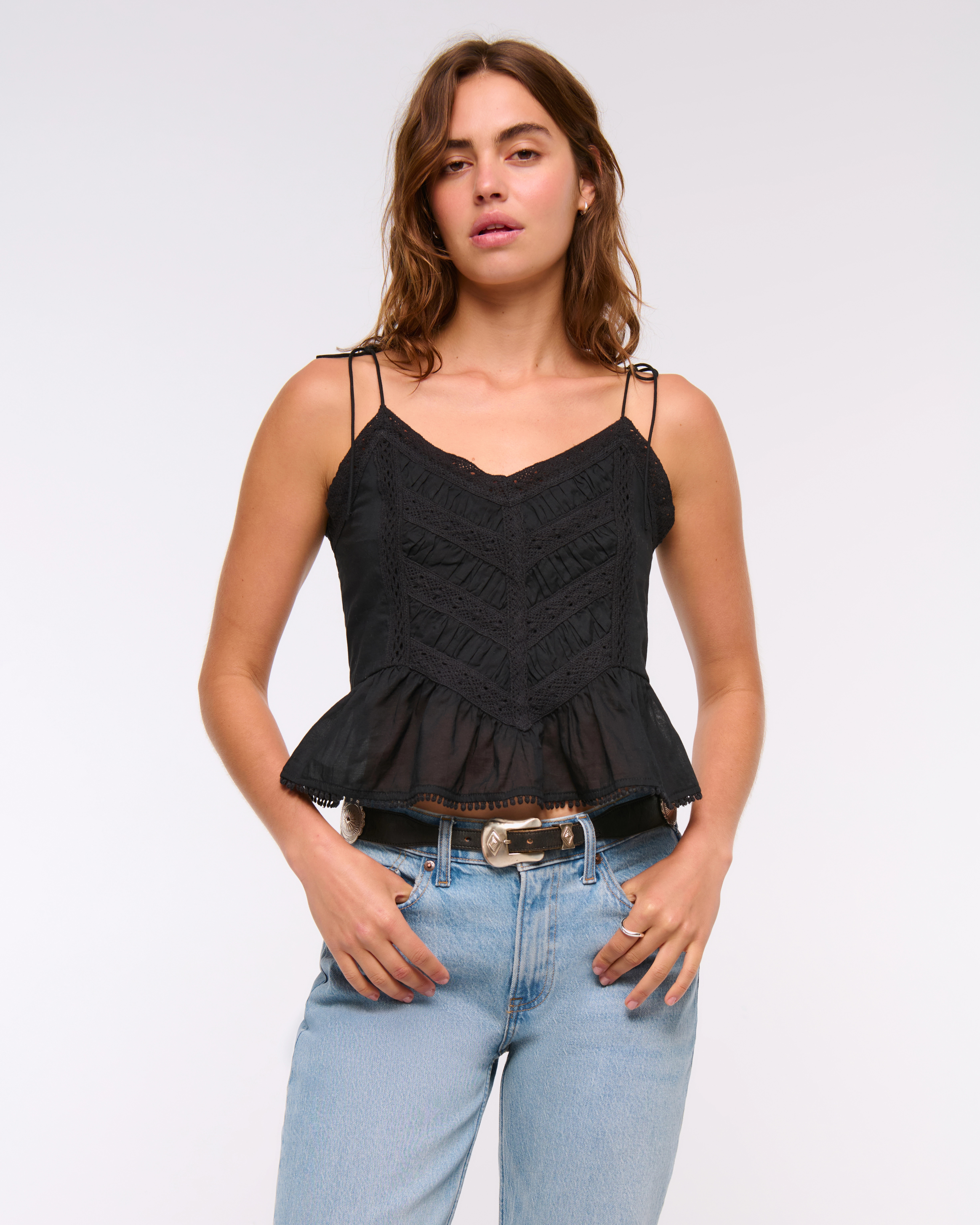 Lace-Trim Tie-Strap Cami | Abercrombie & Fitch (US)