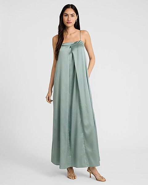 Satin Sleeveless Pleated Maxi Shift Dress | Express