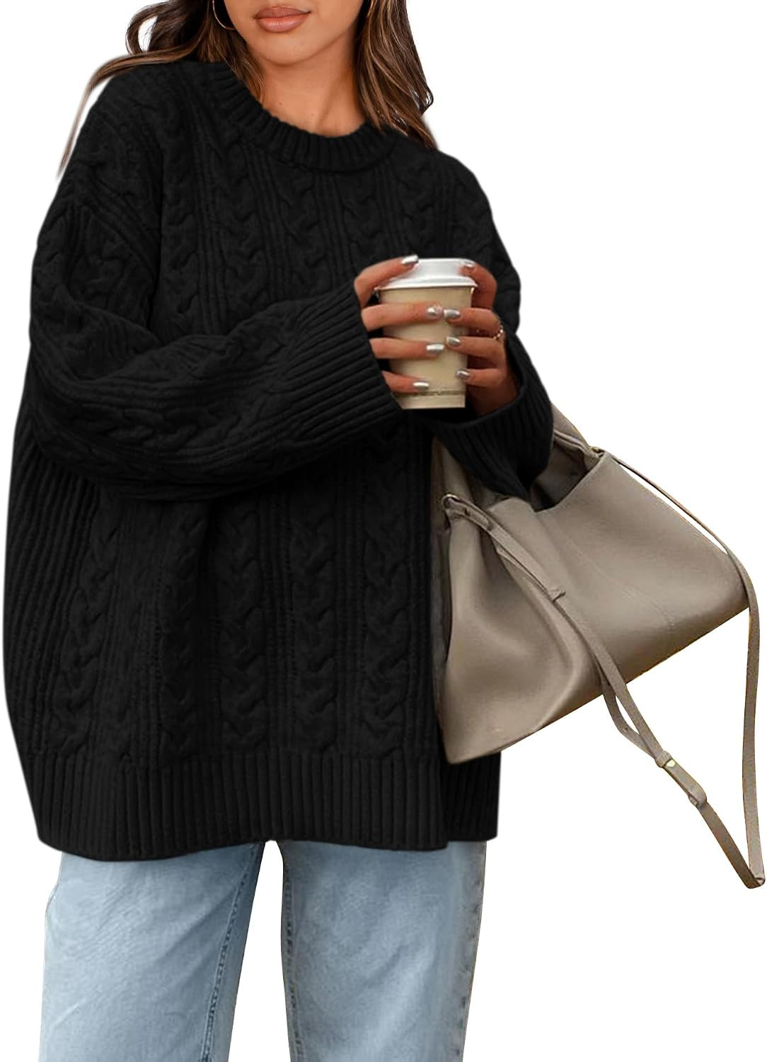 Women's Oversized Sweaters Crewneck Cable Knit Pullover | Amazon (US)