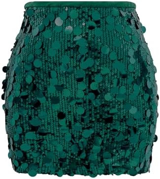 Women Sequin Mini Skirt Sexy Sparkle Waist Elastic Stretch Night Out Party Club Short Skirts | Amazon (US)