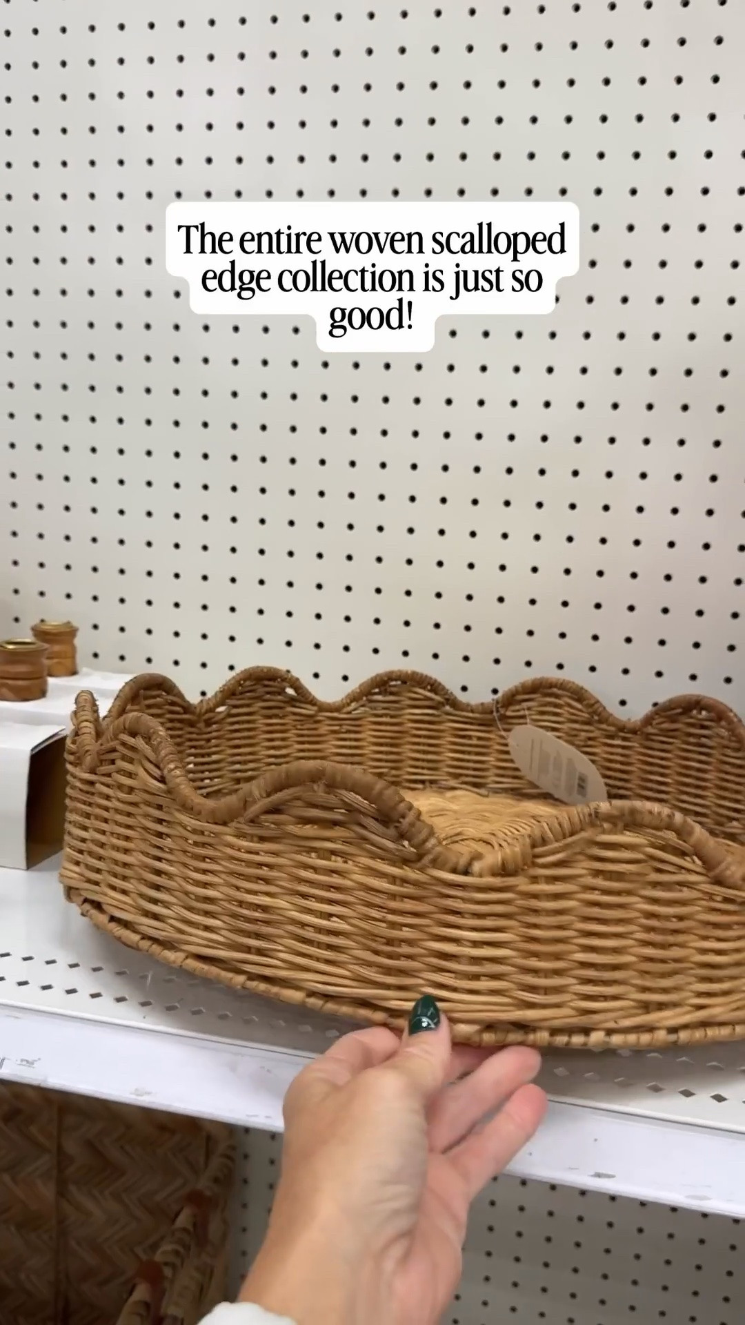 These woven scallop edge baskets do not look at all like target. They come in trays, vases, candle holders, bowls, and more.  Affordable must have fall decor. 

#falldecor #TargetFINDs￼  ￼

#LTKHome #LTKSeasonal