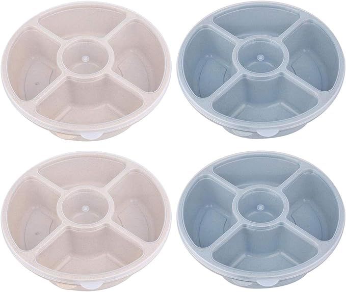 Yesland 4 Pack 11.25 Inch Serving Trays with Lid - 4 Compartment Round Wheat Straw Candy and Nut ... | Amazon (US)