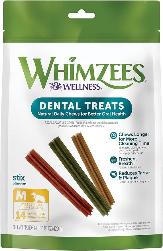 WHIMZEES by Wellness Stix Natural Dental Chews for Dogs, 3X Longer Lasting & Grain-Free, Freshen ... | Amazon (US)