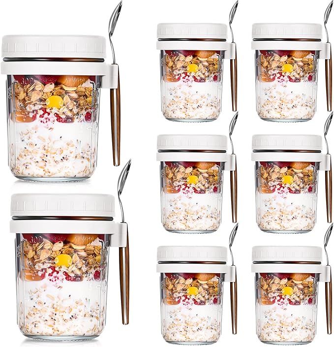 8 Pcs 10 oz Overnight Oats Containers with Lids and Spoons Large Capacity Airtight Oatmeal Overni... | Amazon (US)