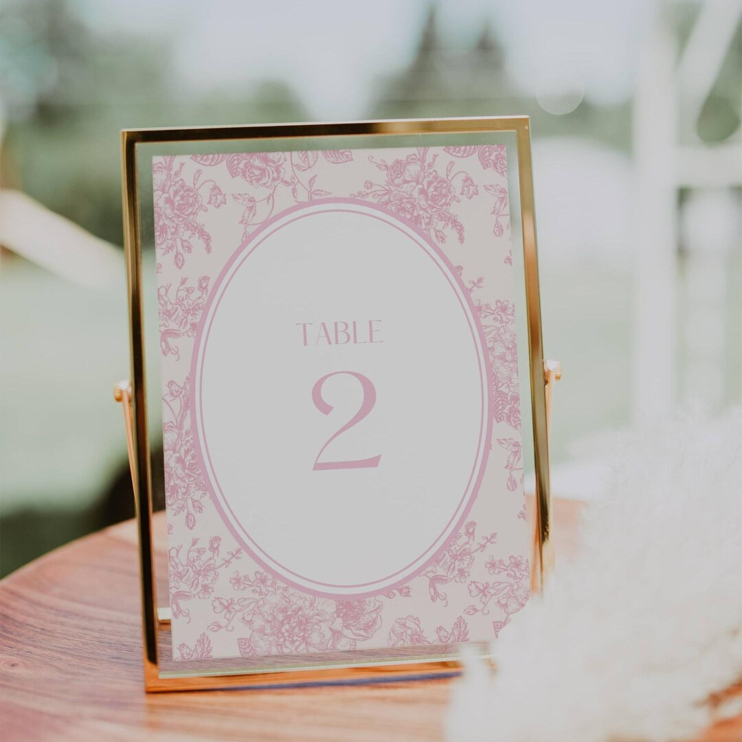 Pink Floral Toile Table Number Card Template Bridal Shower Table Decor Sign Wedding Table Number ... | Etsy (US)
