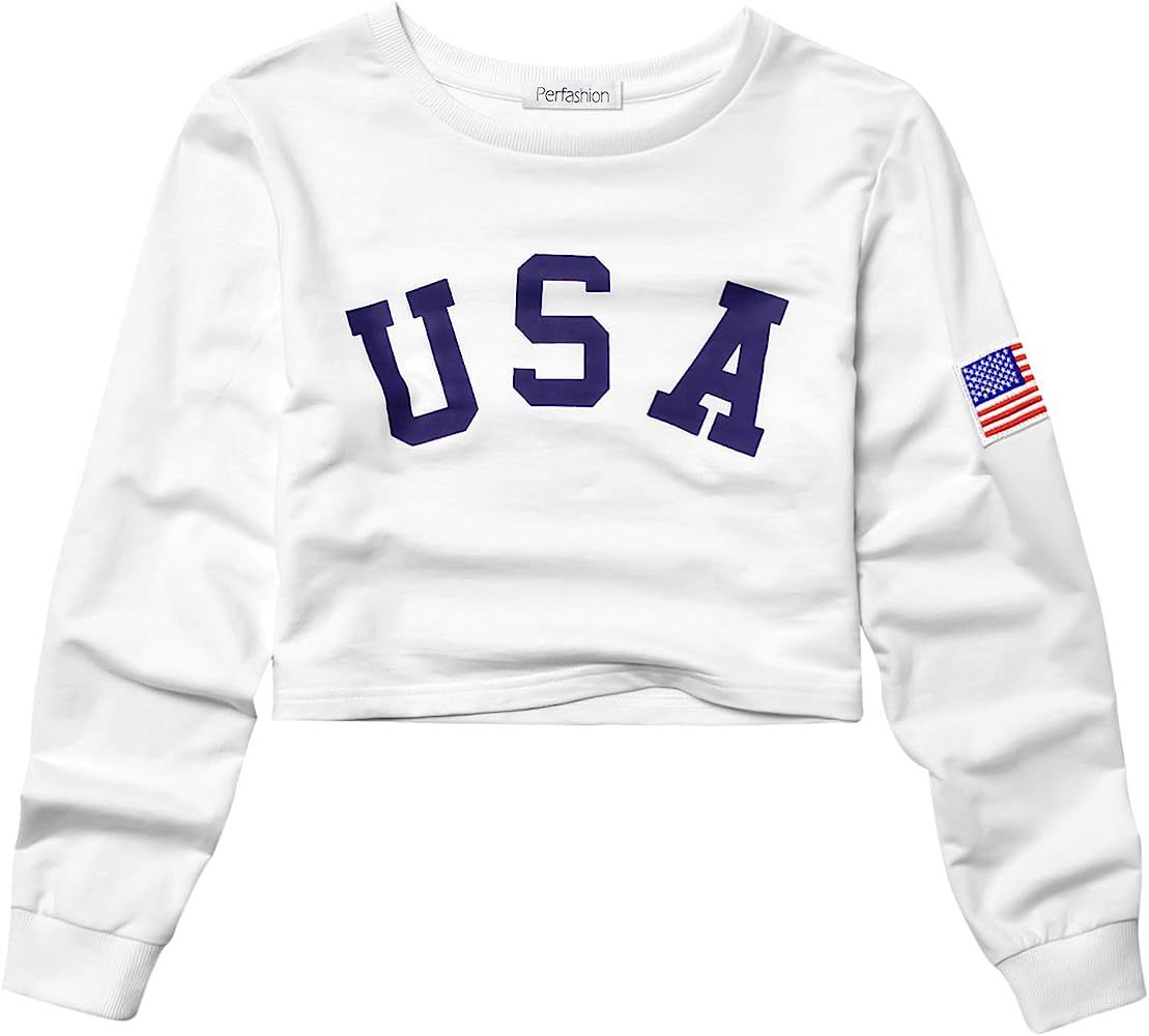 Cropped Sweatshirts for Women, Long Sleeve Cute Crop Top Shirt Cotton Pullover | Amazon (US)