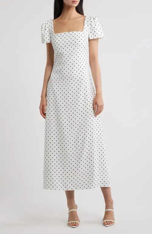Odd Muse Polka Dot Square Neck Midi Slip Dress in White Polka Dot at Nordstrom, Size Small | Nordstrom