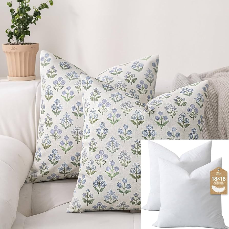 DWR Pack of 2 Bluebell Print Throw Pillow Covers 20"x20" Decorative Throw Pillow Covers Bundle wi... | Amazon (US)