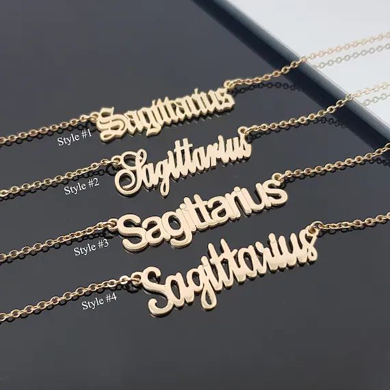 Sagittarius Necklace With 4 Font Styles, Sagittarius Zodiac Sign Necklace, Sagittarius Horoscope ... | Etsy (US)