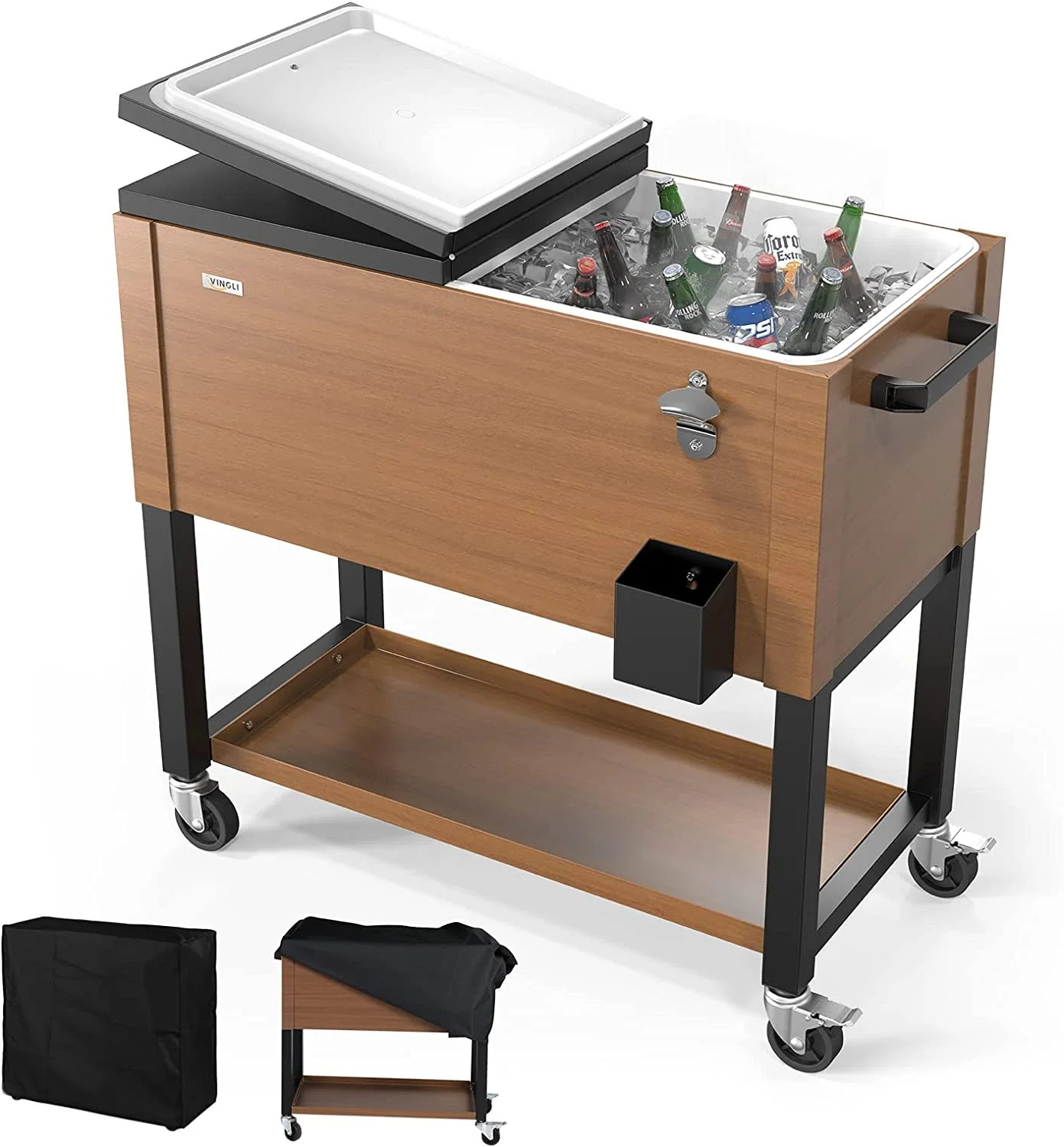 VINGLI 80 Quart Rolling Ice Chest on Wheels, Patio Cooler Cart with Waterproof Cooler Cart Cover,... | Walmart (US)