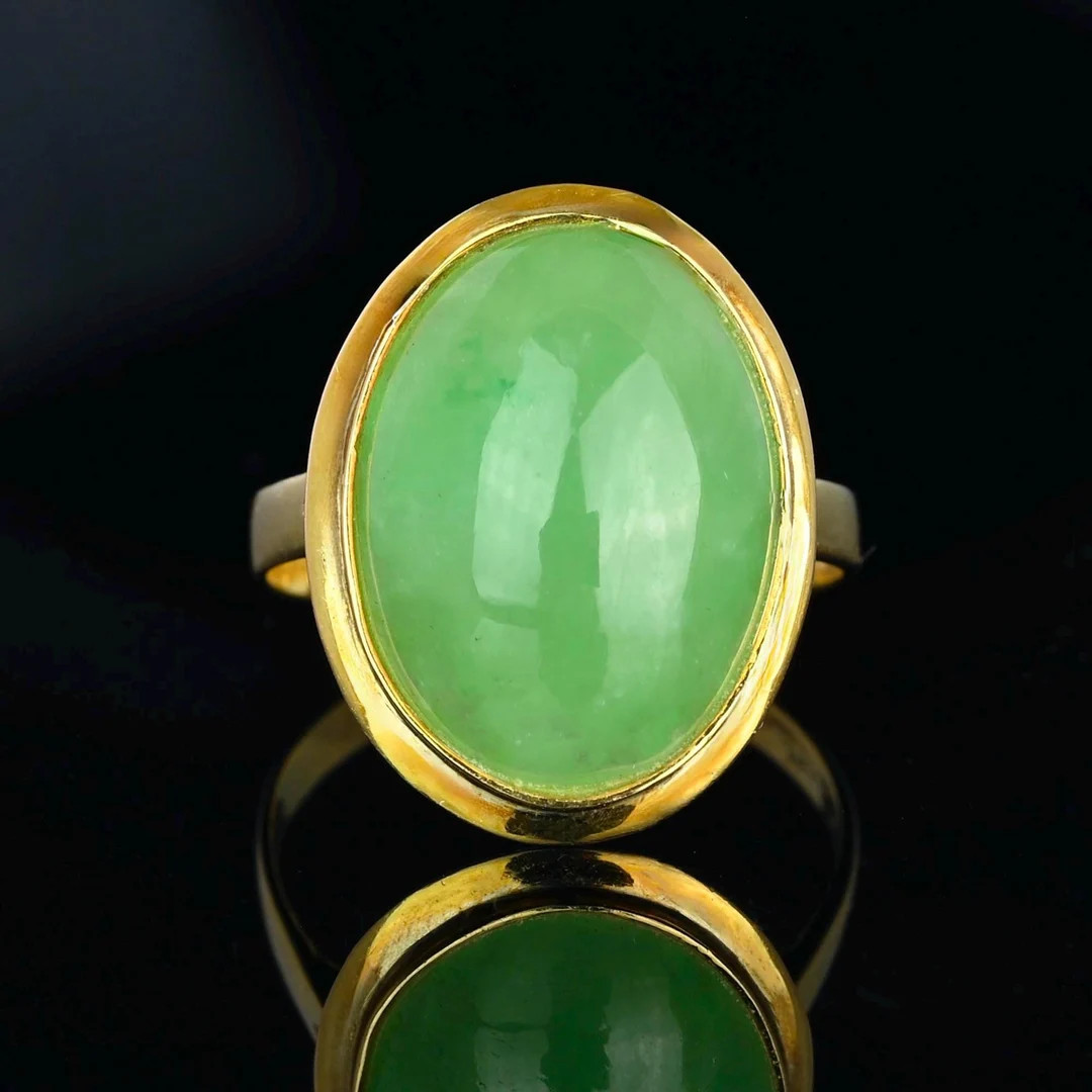 Vintage 14K Gold Jadeite Ring: Green Cabochon Gemstone - Etsy | Etsy (US)