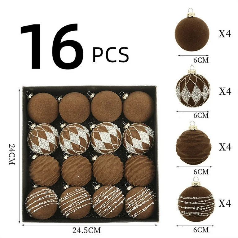 SCNOR 16 Pcs Brown Flocked Velvet Christmas Balls - 2.4 Inch Plastic Hanging Ornaments for Christ... | Walmart (US)
