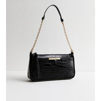 Black Crocodile Effect Faux Leather Shoulder Bag Vegan New Look | New Look (UK)