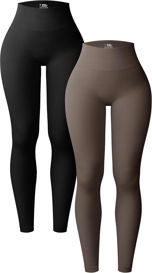 OQQ Women's 2 Piece Yoga Leggings Ribbed Seamless Workout High Waist Athletic Pants | Amazon (US)