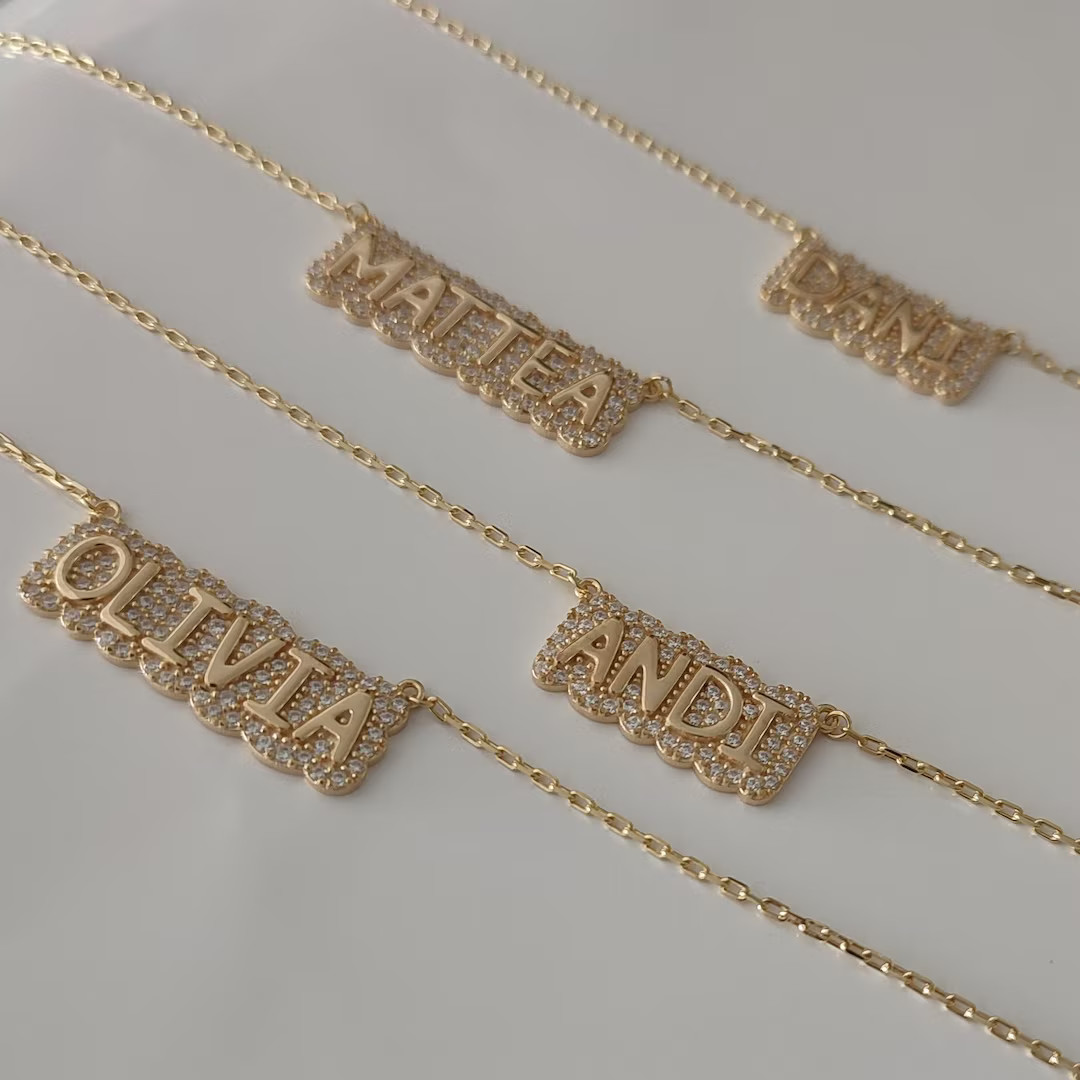 Diamond Name Necklace, Bubble Name Necklace, Crystal Personalized Name Necklace, Pavé Name Neckl... | Etsy (US)