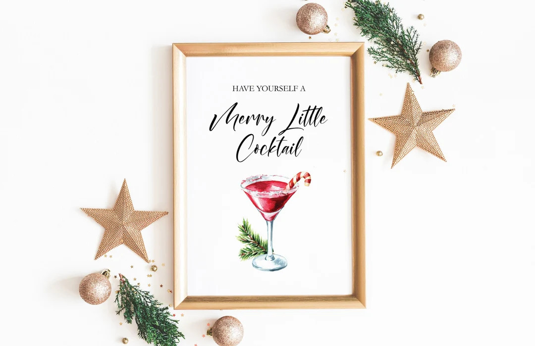 Holiday Party Cocktail Printable Sign, Christmas Party Cocktail Bar poster, Winter Holiday Cockta... | Etsy (US)