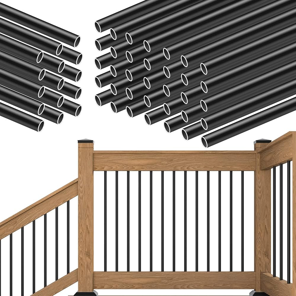 Muzata 50Pack 36" Aluminum Deck Balusters Round Black Deck Railing Stair Porch Staircase Spindles... | Amazon (US)
