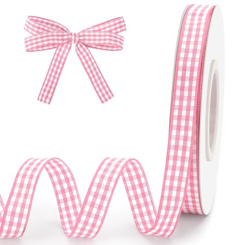 Pink Gingham Ribbon 3/8 Inch 25 Yards Pink and White Checkered Ribbon for Gift Wrapping Buffalo Plaid Ribbons for Crafts DIY Flower Bouquet Birthday Baby Shower Wedding Decor Gingham Party Supplies | Amazon (US)