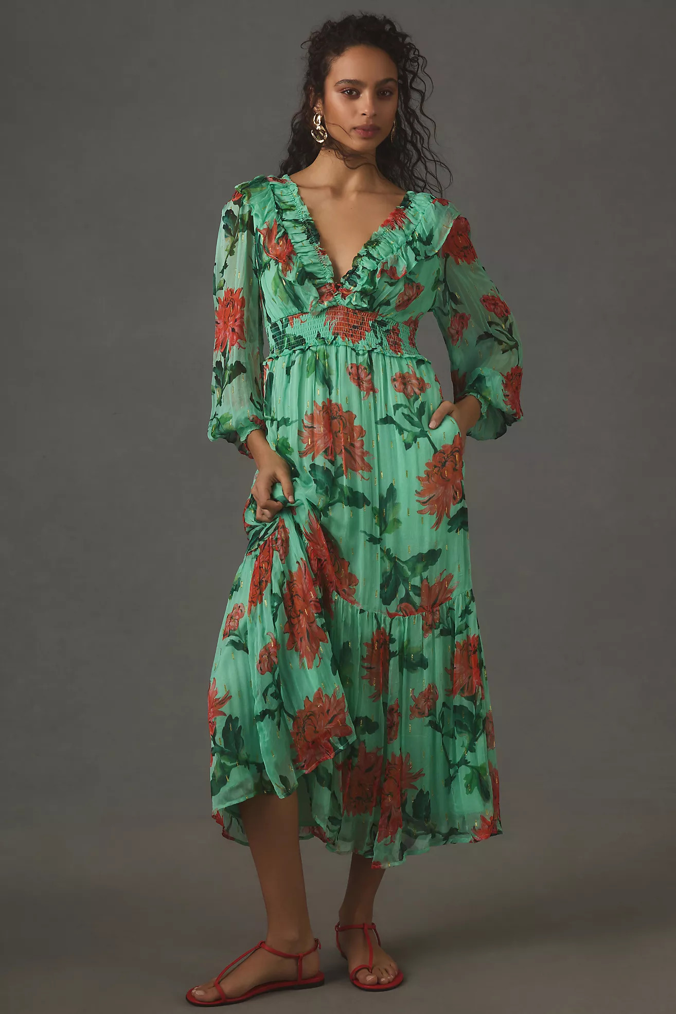The Odetta Ruffled V-Neck Dress | Anthropologie (US)