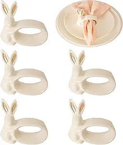 Easter Bunny Porcelain Napkin Rings Set of 6, Rabbit Napkin Ring Holders, White Bunny Ceramic Nap... | Amazon (US)