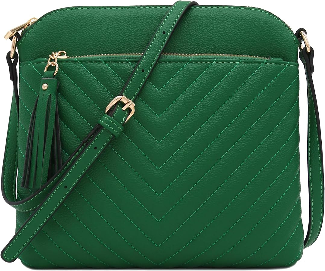 FashionPuzzle Chevron Quilted Medium Crossbody Bag with Tassel Accent | Amazon (US)