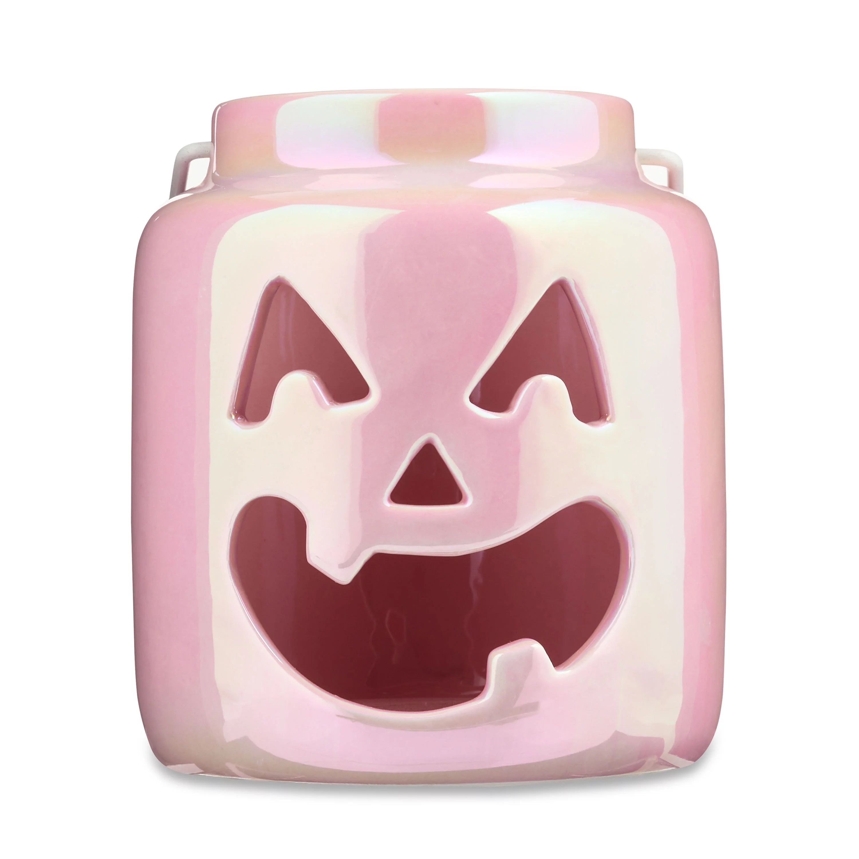 Halloween Iridescent Pink Dolomite Jack-O'-Lantern Ceramic Jar Tabletop Decoration, 4.25 in x 4.2... | Walmart (US)