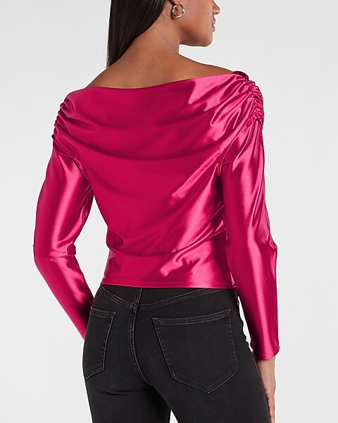 Satin Draped Shoulder Top | Express