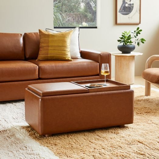 Bowman Leather Storage Ottoman | West Elm (US)