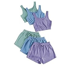 SheIn Women's 6 Pieces Outfits Tank Crop Top and Elastic Waist Shorts Lounge Set | Amazon (US)