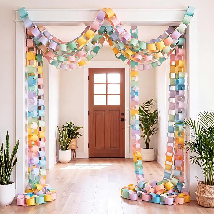 TaoBary Pastel 600 Sheet 3.15x10.63in Paper Chain Garland Strip Party Decor | Amazon (US)