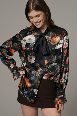 Maeve Long-Sleeve Silky Tie-Neck Blouse | Anthropologie (US)