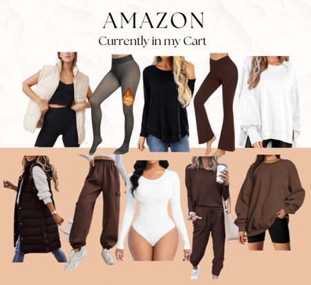 Amazon finds. Neutral outfits. Winter outfit. Leggings. Puffy vest. Puffer vest. Sweatshirt. Bodysuit. Amazon fashion. 

#LTKSeasonal #LTKunder50 #LTKstyletip