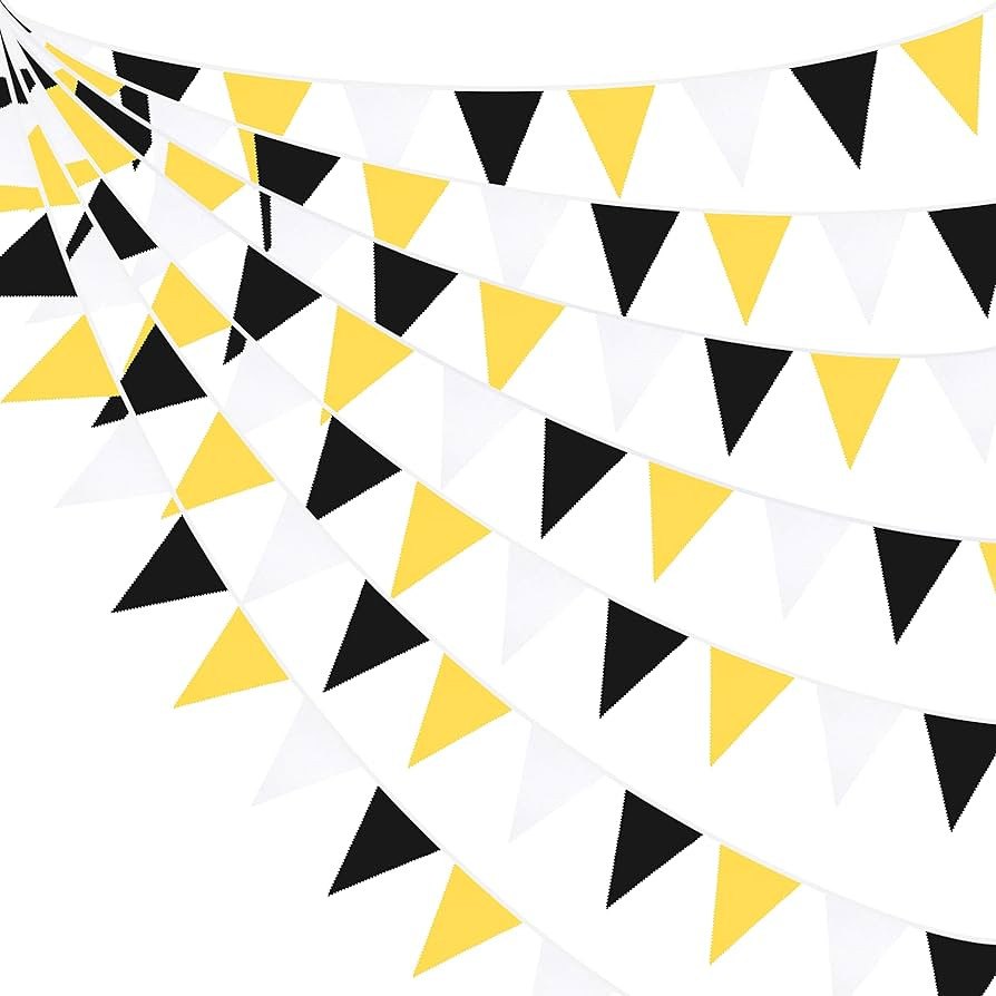 32Ft Yellow Black White Pennant Banner Fabric Triangle Flag Bunting Garland for Bee Party Wedding... | Amazon (US)