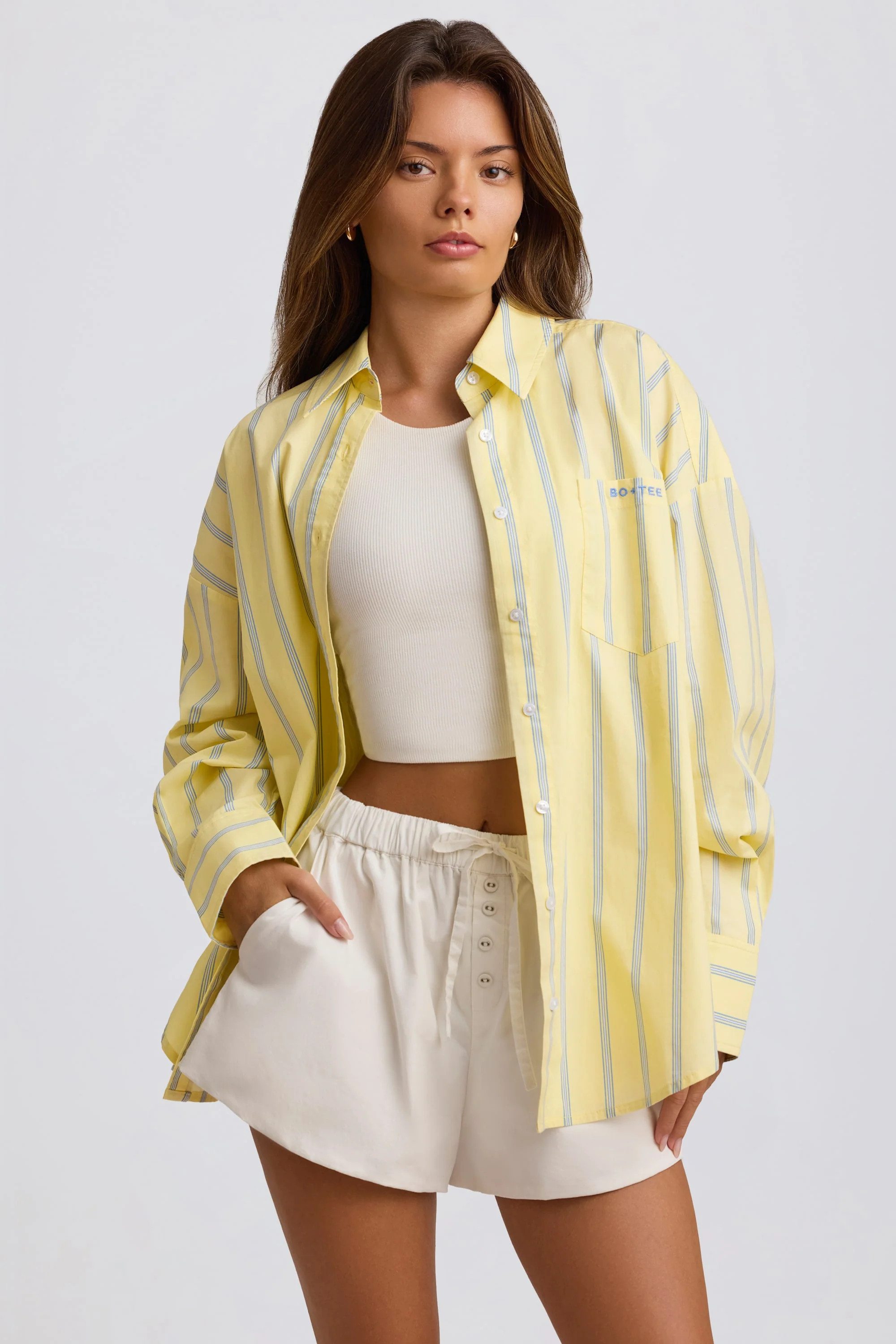 Oversized Cotton-Poplin Shirt in Yellow Stripe | Oh Polly
