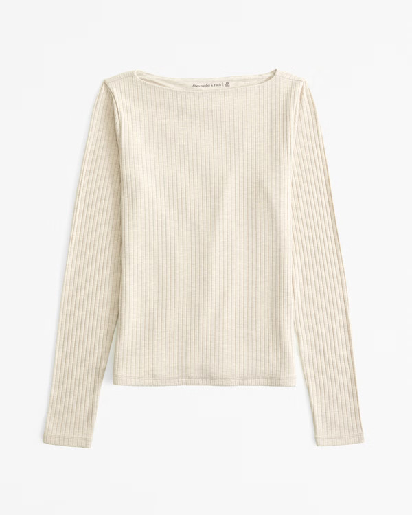 Long-Sleeve Wide Rib Slash Top | Abercrombie & Fitch (US)